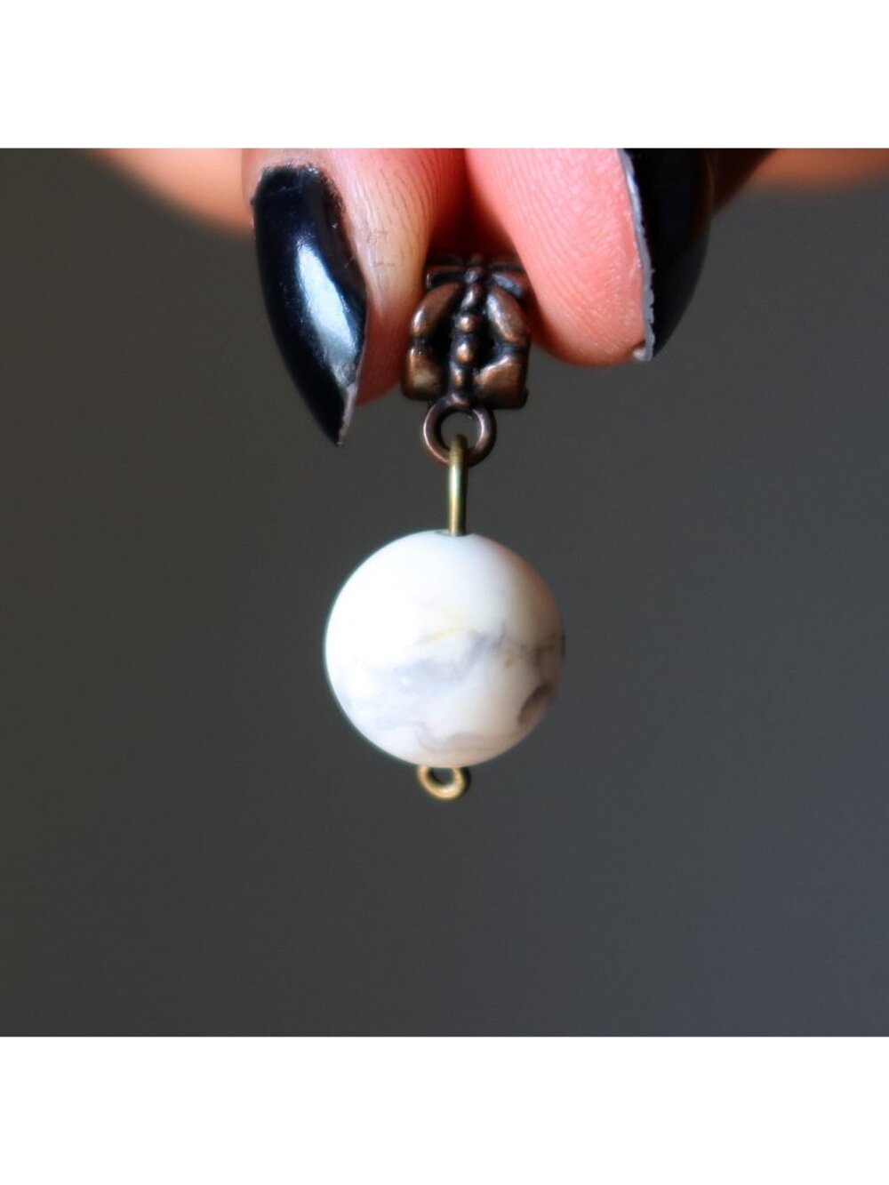 Howlite Pendant Cute White Gemstone Round Antique Copper Dragonfly Crystal Charm